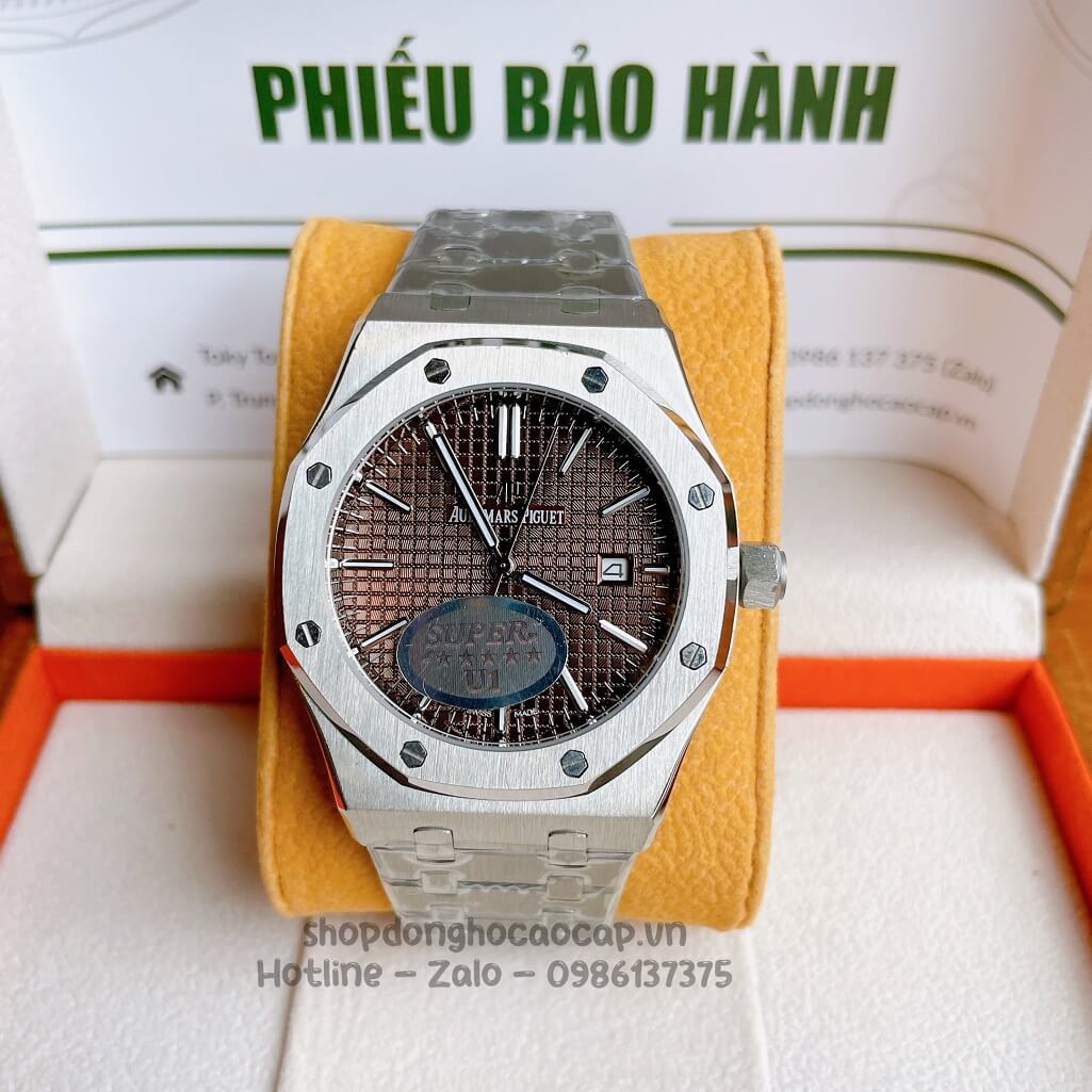 Đồng Hồ Audemars Piguet Royal Oak Automatic Dây Thép Bạc Mặt Nâu 42mm