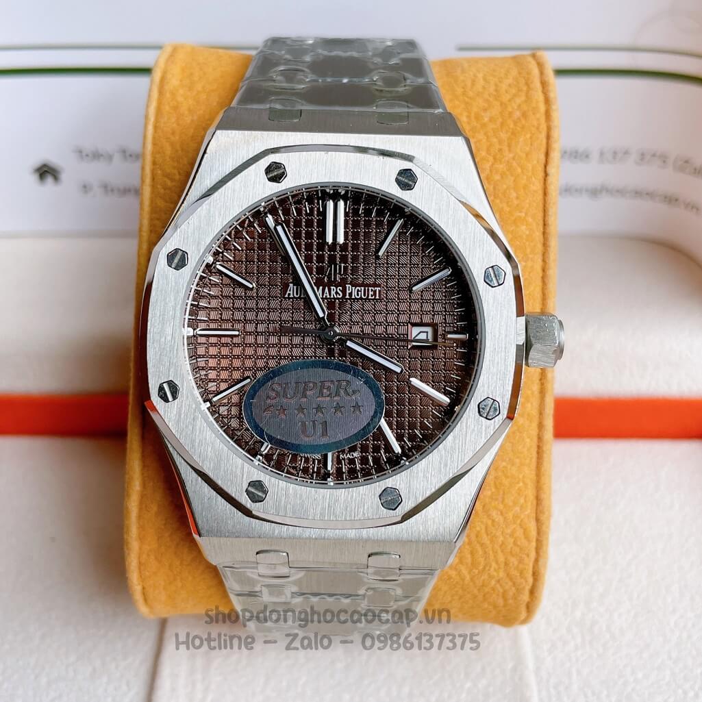 Đồng Hồ Audemars Piguet Royal Oak Automatic Dây Thép Bạc Mặt Nâu 42mm