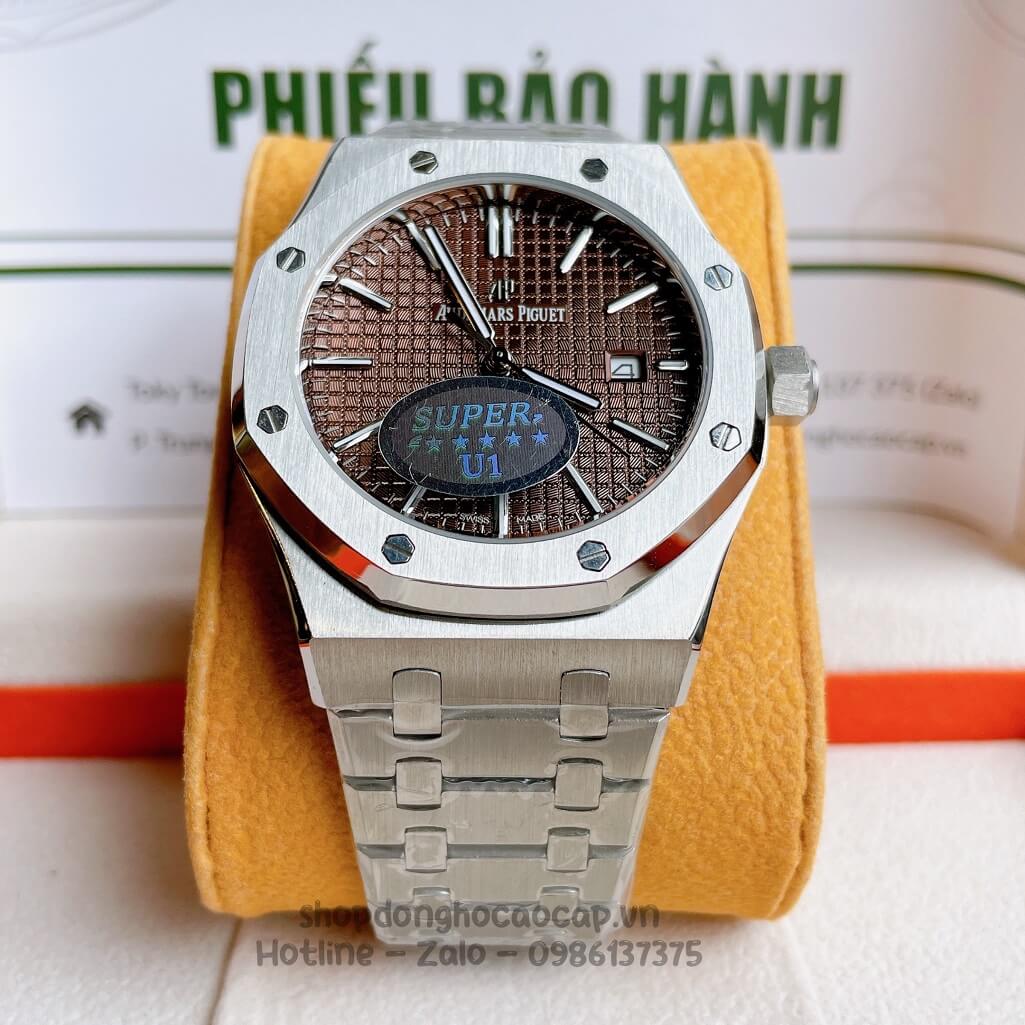 Đồng Hồ Audemars Piguet Royal Oak Automatic Dây Thép Bạc Mặt Nâu 42mm