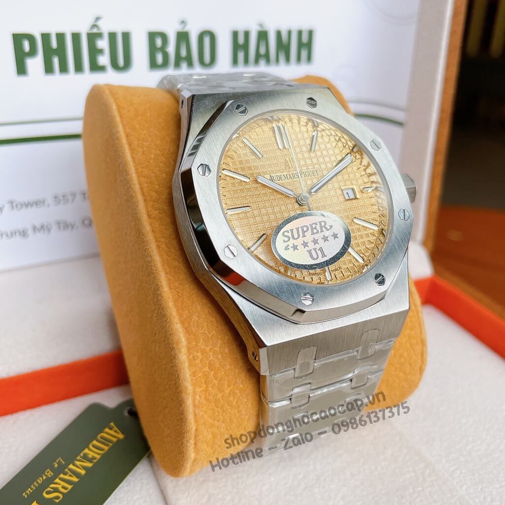 Đồng Hồ Audemars Piguet Royal Oak Automatic Dây Thép Bạc Mặt Vàng 42mm