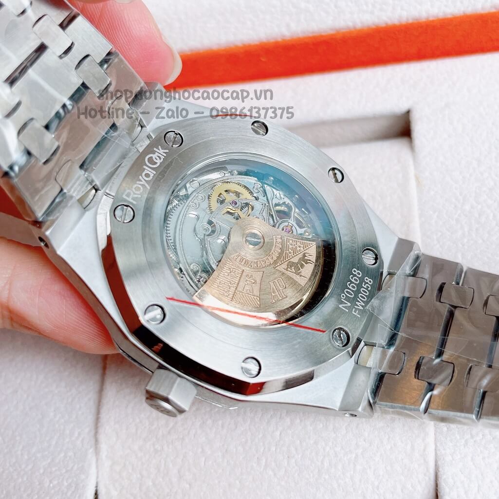 Đồng Hồ Audemars Piguet Royal Oak Automatic Dây Thép Màu Silver Mặt Trắng Lộ Máy Trước Sau 42mm