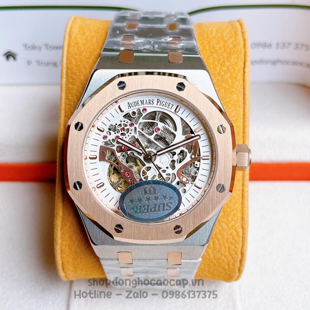 Đồng Hồ Audemars Piguet Royal Oak Automatic Dây Thép Demi Rose Lộ Máy 42mm