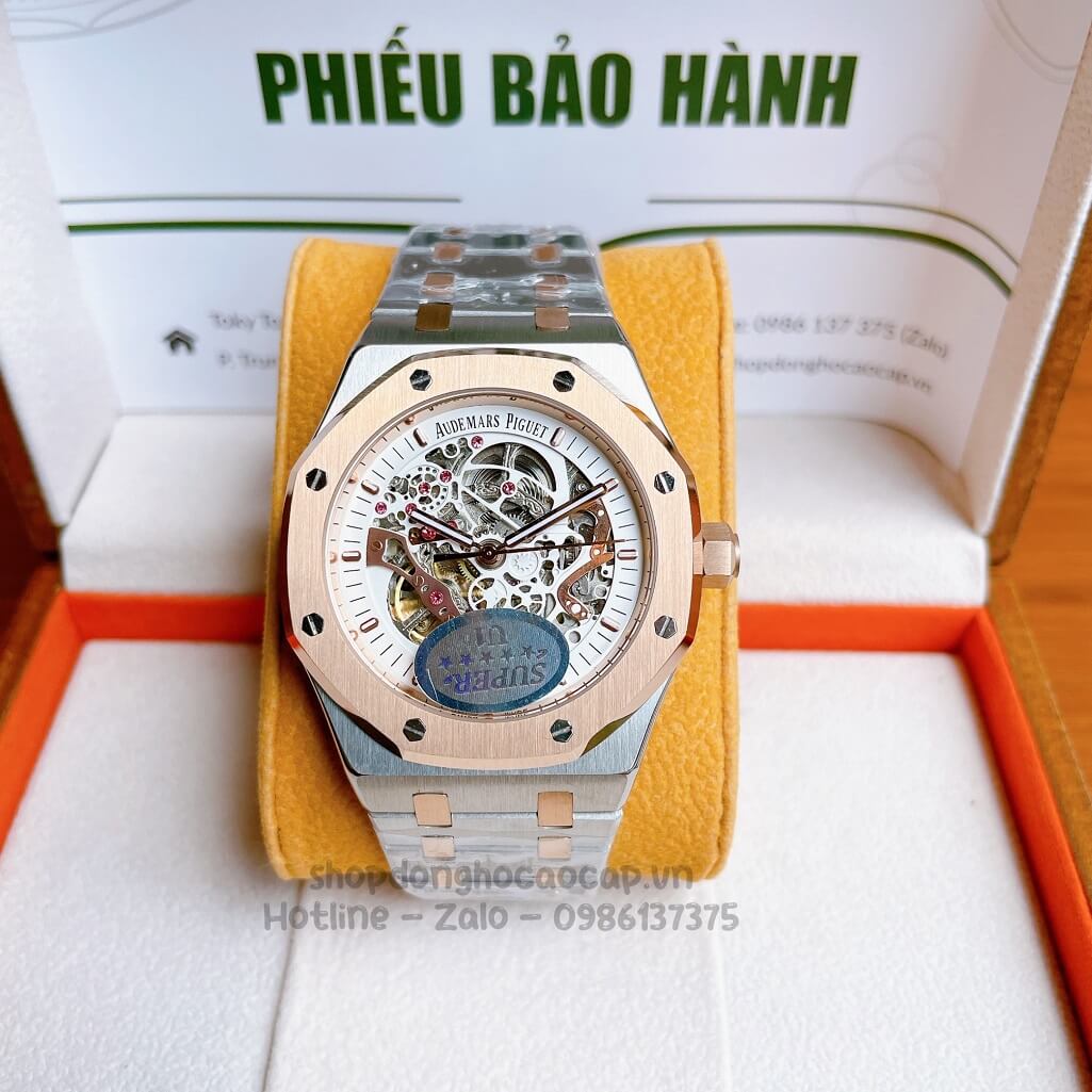 Đồng Hồ Audemars Piguet Royal Oak Automatic Dây Thép Demi Rose Lộ Máy 42mm