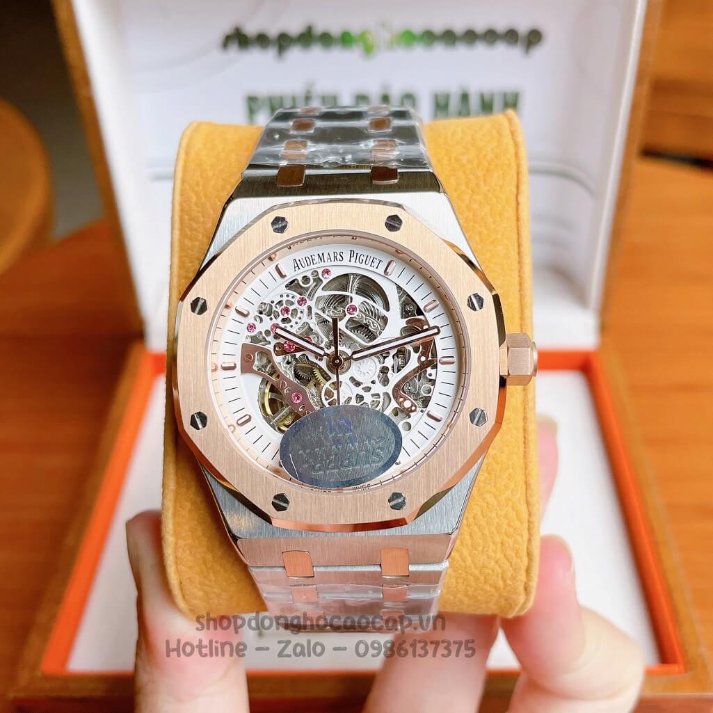 Đồng Hồ Audemars Piguet Royal Oak Automatic Dây Thép Demi Rose Lộ Máy 42mm