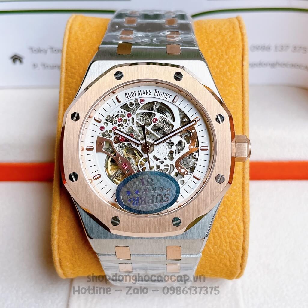 Đồng Hồ Audemars Piguet Royal Oak Automatic Dây Thép Demi Rose Lộ Máy 42mm