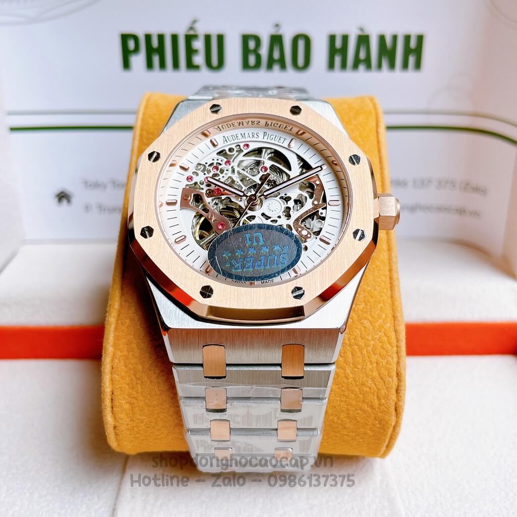 Đồng Hồ Audemars Piguet Royal Oak Automatic Dây Thép Demi Rose Lộ Máy 42mm