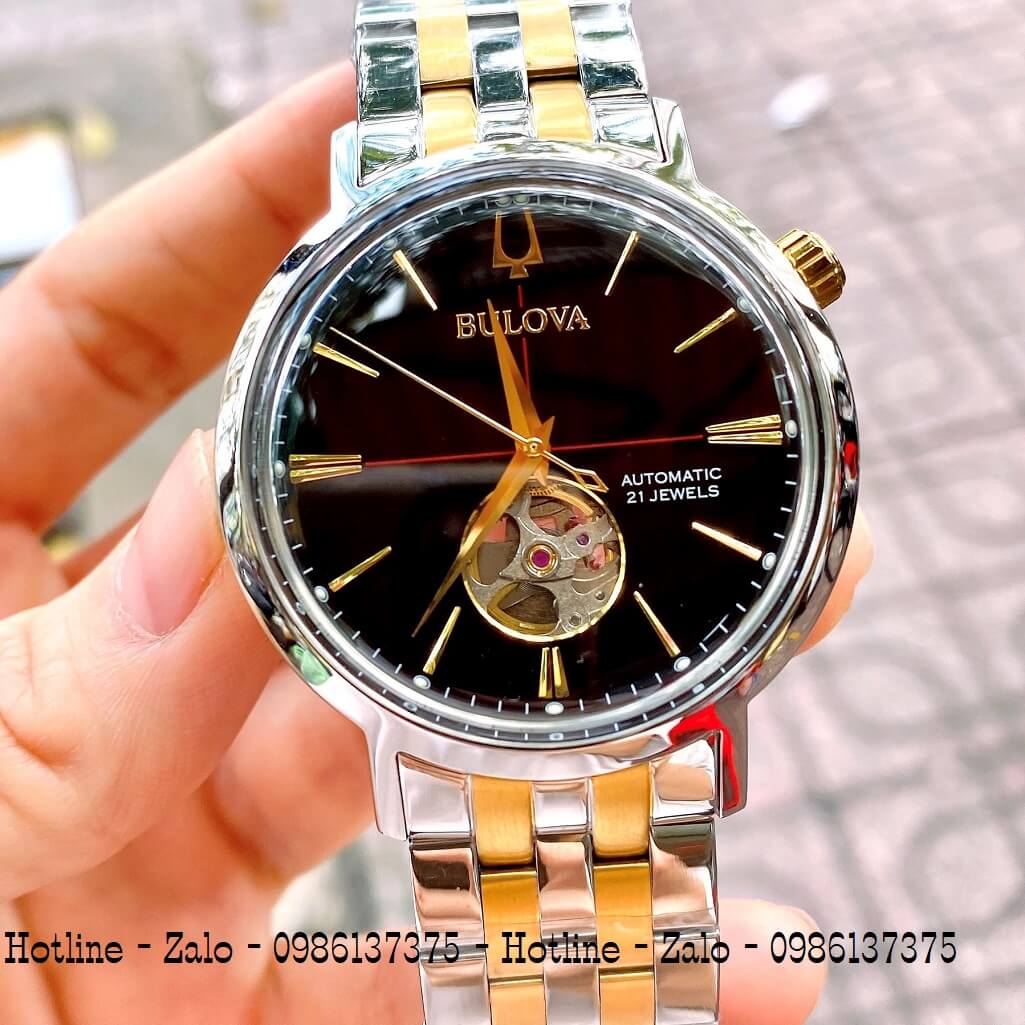 Đồng Hồ Nam Bulova Automatic Demi Vàng Mặt Đen 41mm