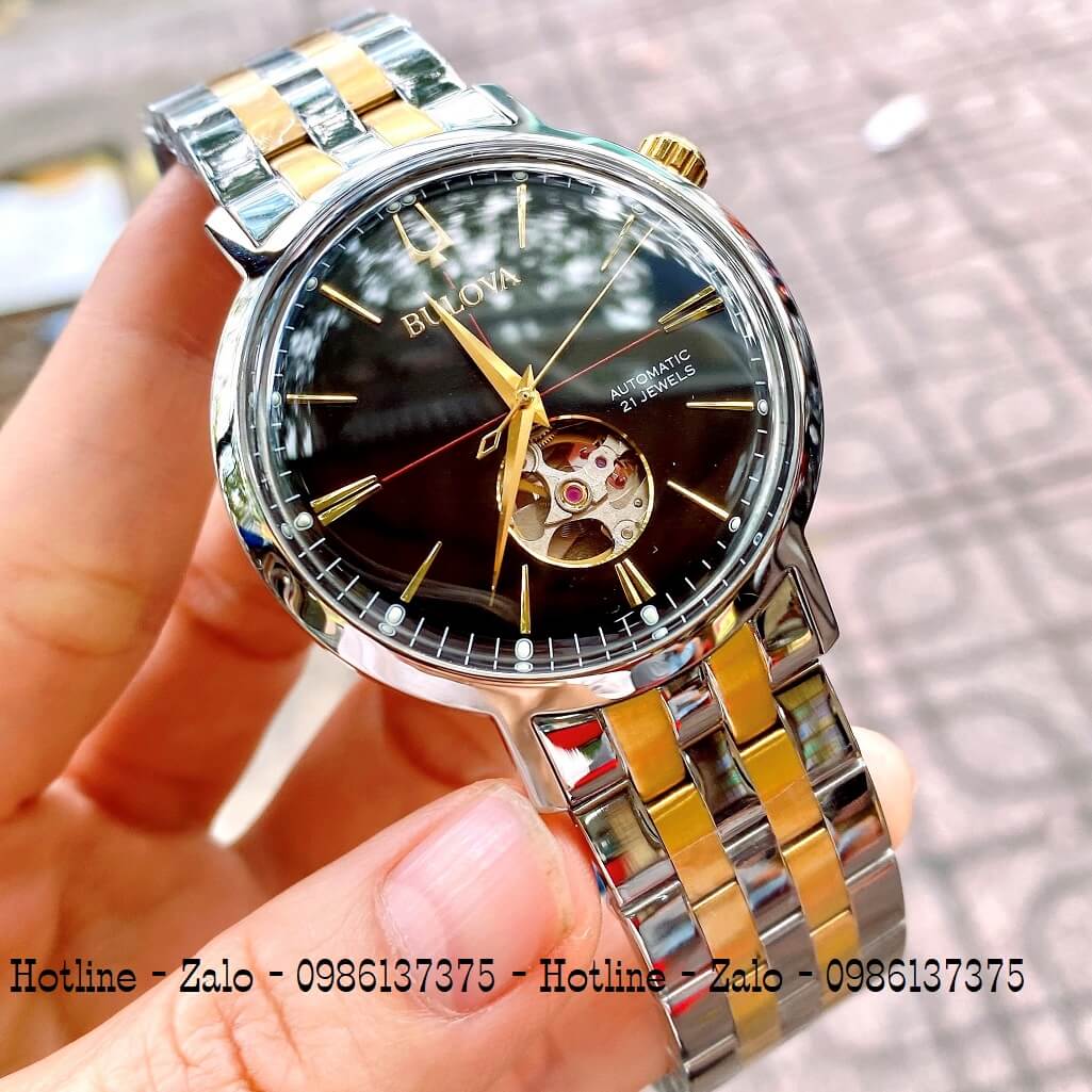 Đồng Hồ Nam Bulova Automatic Demi Vàng Mặt Đen 41mm