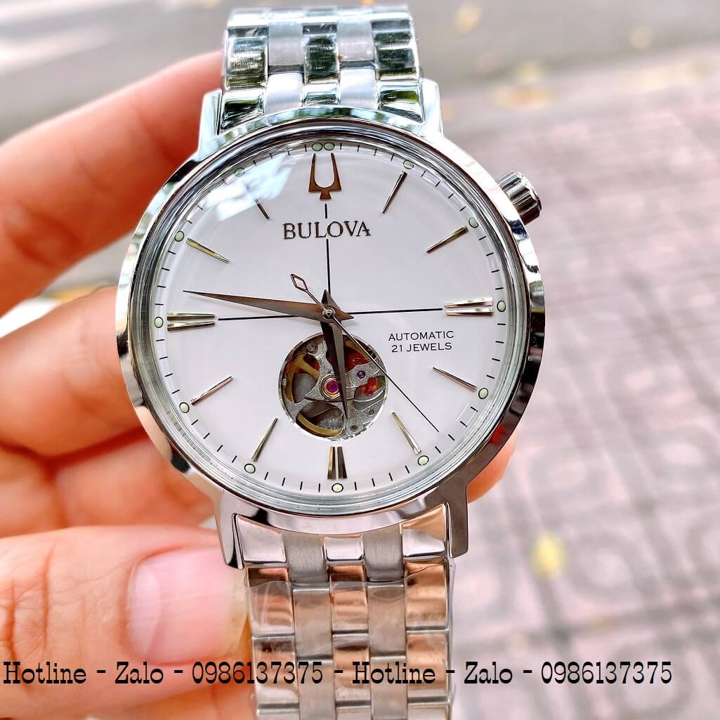 Đồng Hồ Nam Bulova Automatic Bạc Mặt Trắng 41mm