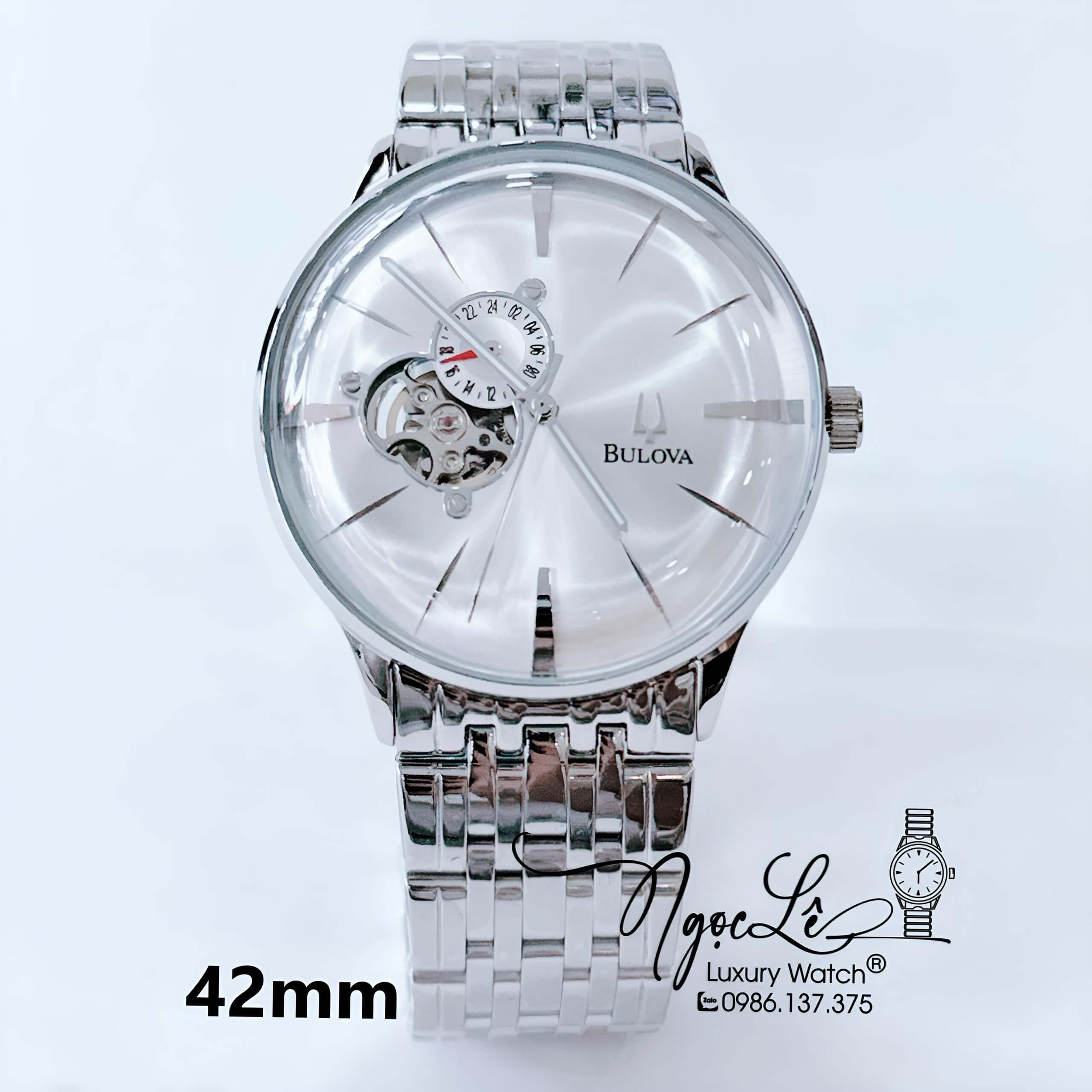 Đồng Hồ Nam Bulova Tự Động Dây Kim Loại Màu Bạc Mặt Trắng Size 41mm