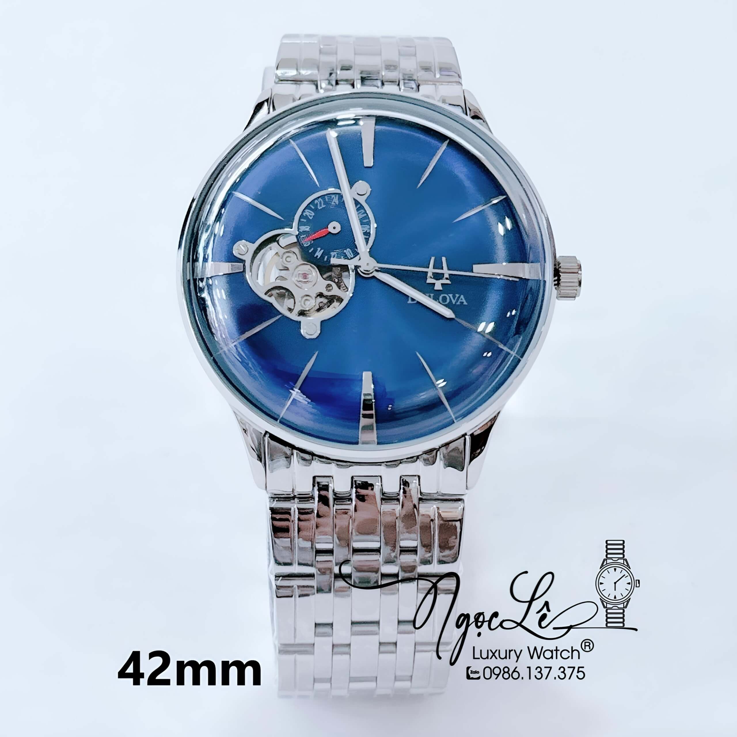 Đồng Hồ Nam Bulova Tự Động Dây Kim Loại Màu Bạc Mặt Xanh Dương Size 41mm