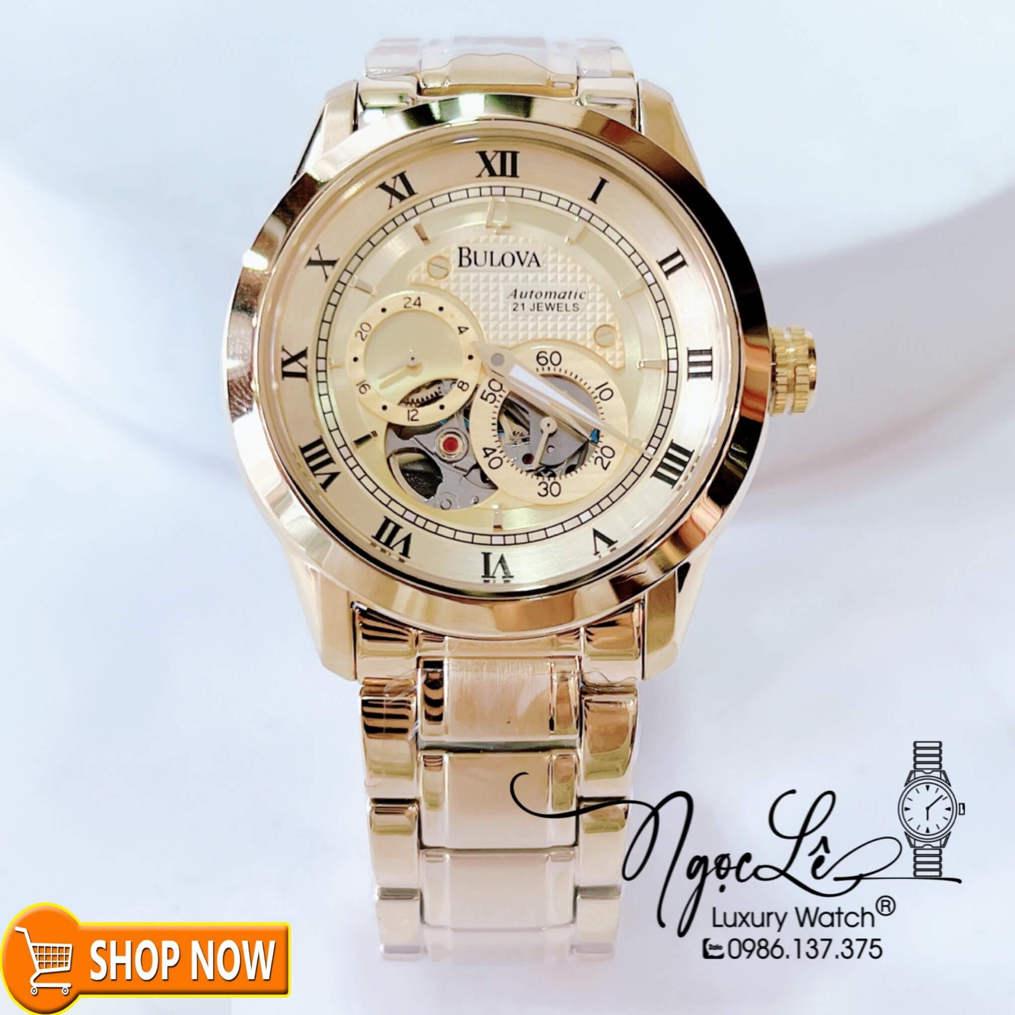Đồng Hồ Nam Bulova 96A118 Máy Cơ Tự Động Dây Kim Loại Vàng Mặt Vàng Size 42mm