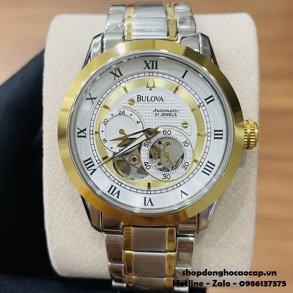 Đồng Hồ Nam Bulova 96A118 Tự Động Dây Kim Loại Demi Mặt Trắng 42mm