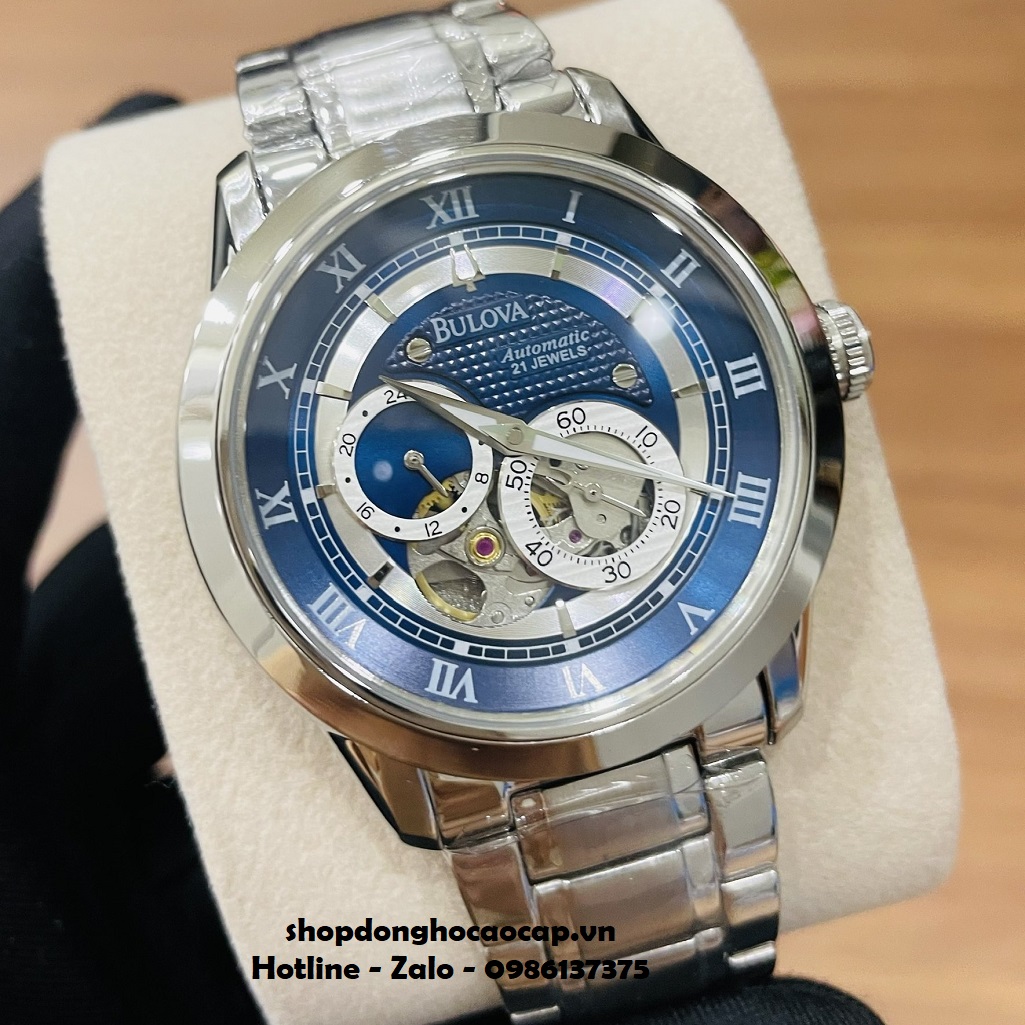 Đồng Hồ Bulova 96A118 Tự Động Dây Kim Loại Silver Mặt Xanh 42mm