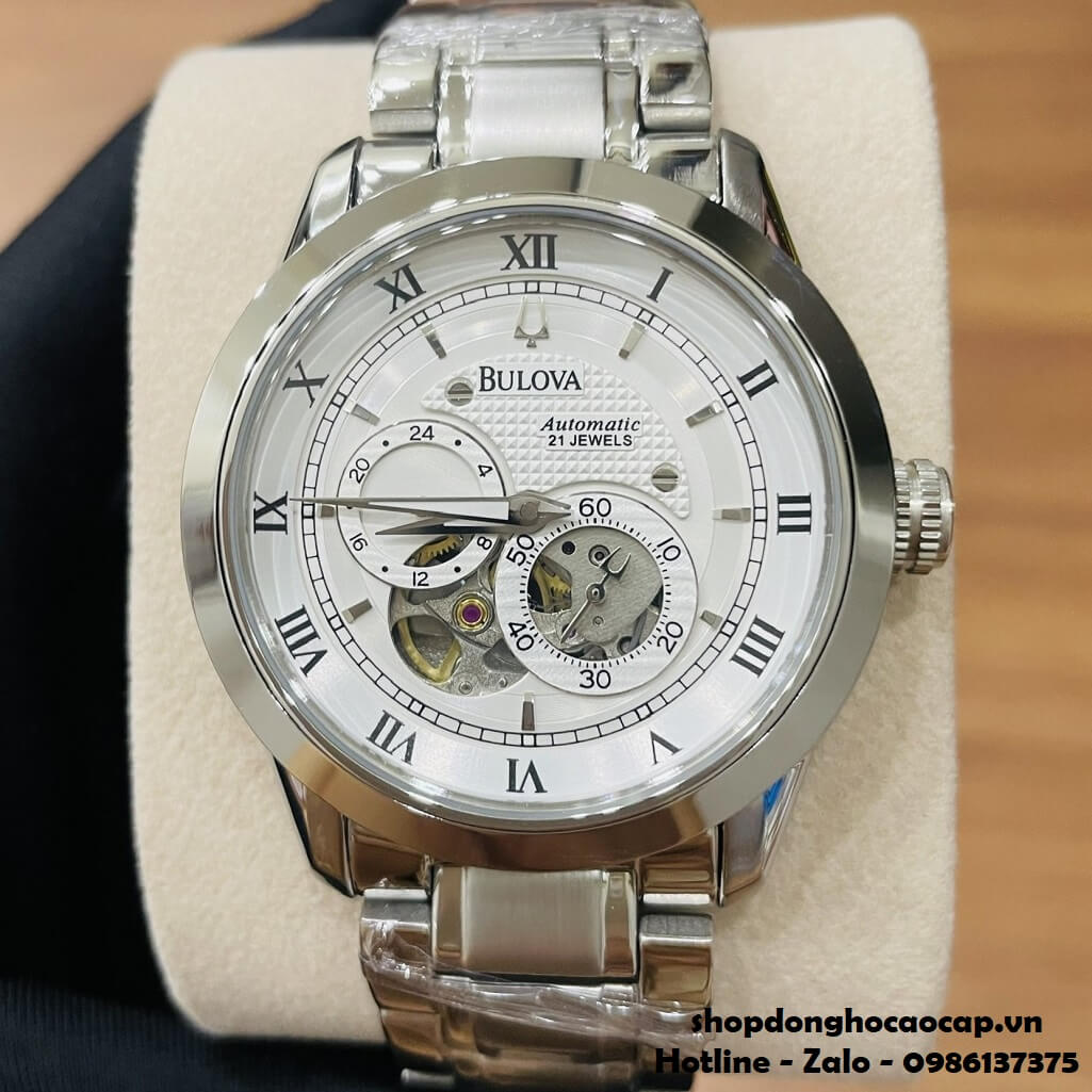 Đồng Hồ Nam Bulova 96A118 Tự Động Dây Kim Loại Silver Mặt Trắng Size 42mm