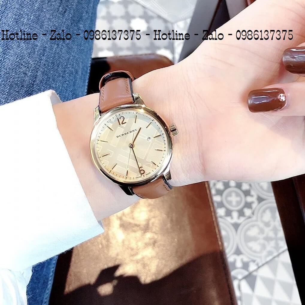 Đồng Hồ Burberry BU10101 Dây Da Nâu Siêu Cấp Nữ 32mm