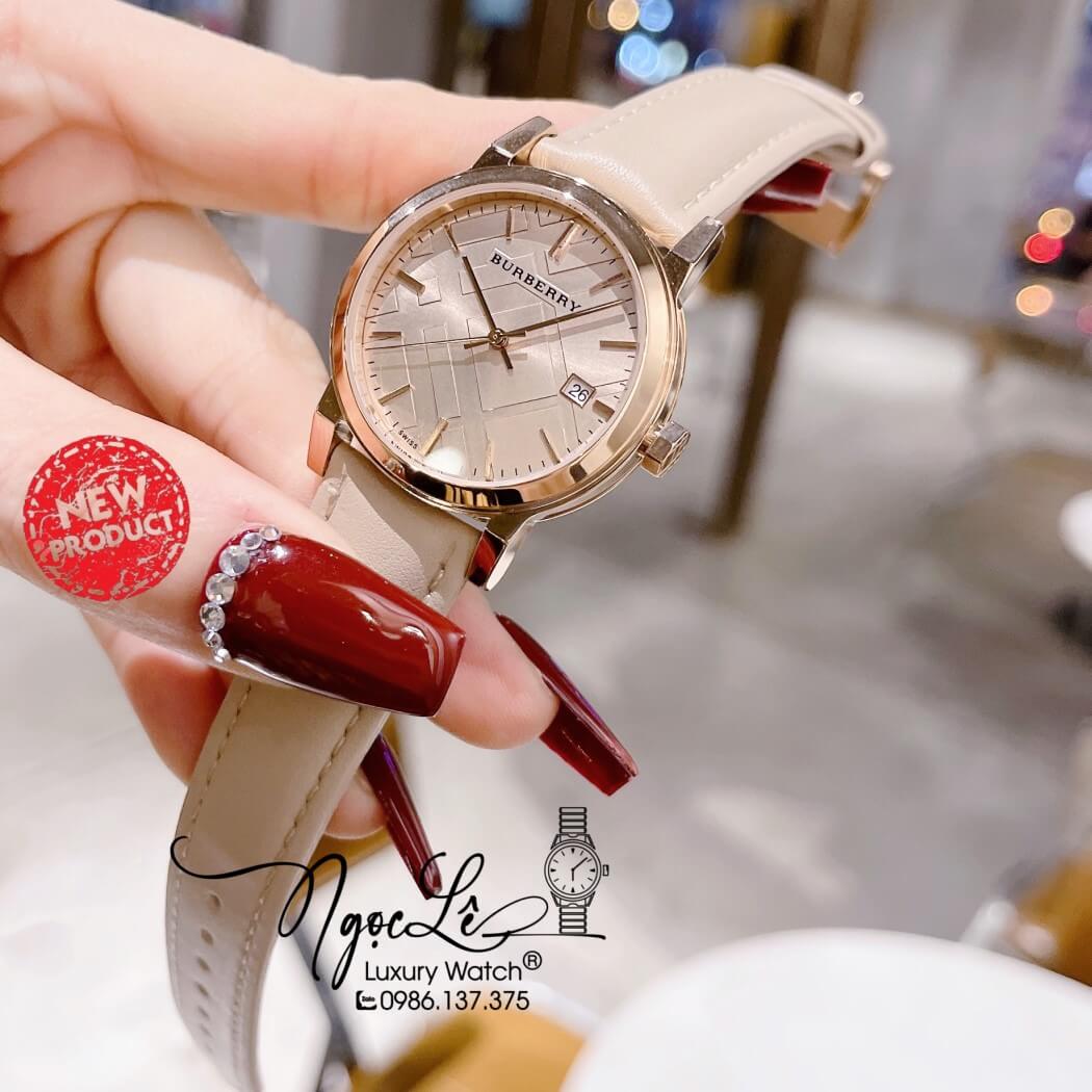 Đồng Hồ Burberry Nữ - BU9109 Dây Da Màu Nude Vỏ Rose Size 34mm