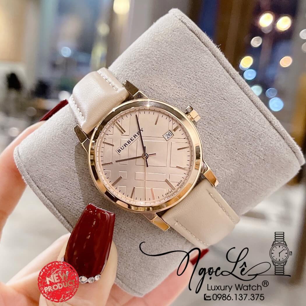 Đồng Hồ Burberry Nữ - BU9109 Dây Da Màu Nude Vỏ Rose Size 34mm