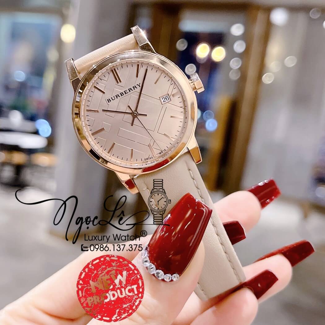 Đồng Hồ Burberry Nữ - BU9109 Dây Da Màu Nude Vỏ Rose Size 34mm