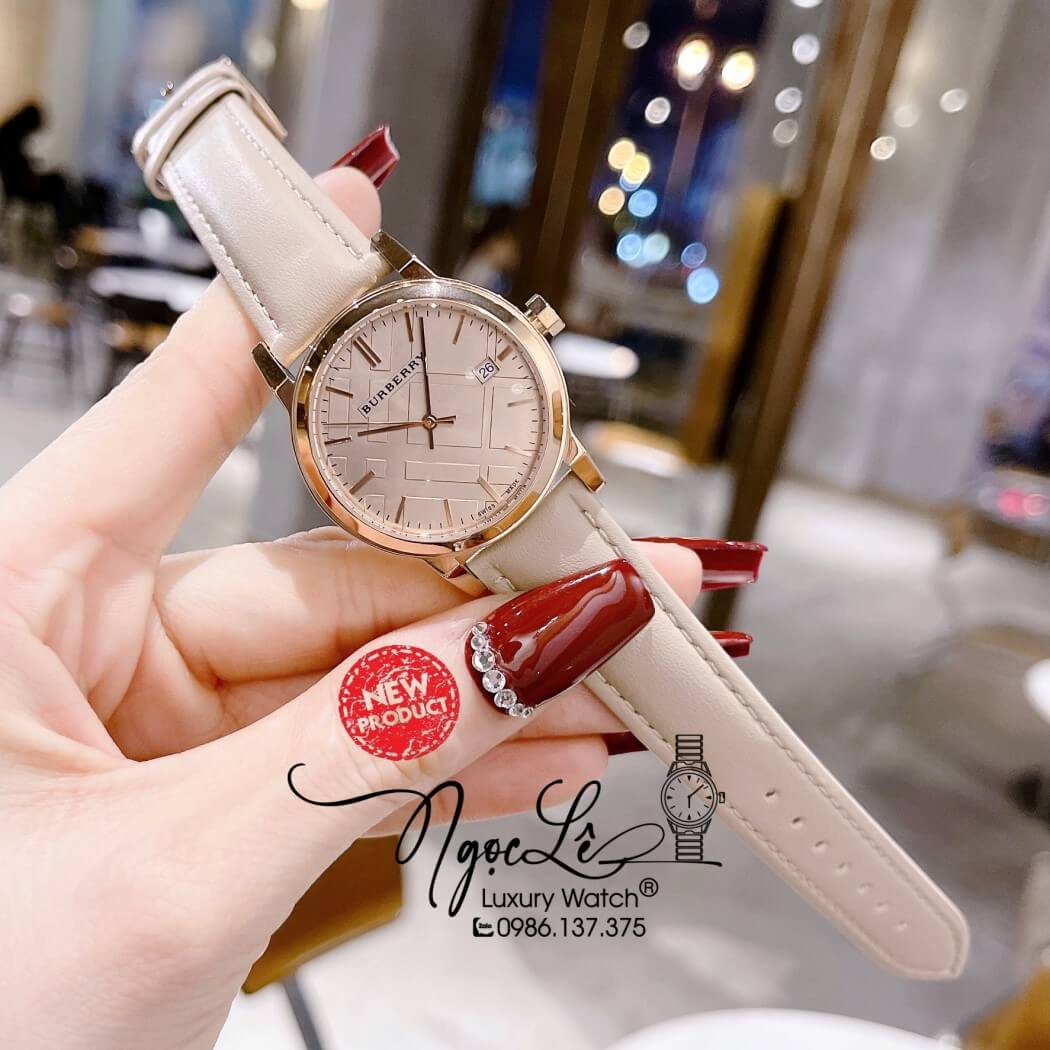 Đồng Hồ Burberry Nữ - BU9109 Dây Da Màu Nude Vỏ Rose Size 34mm