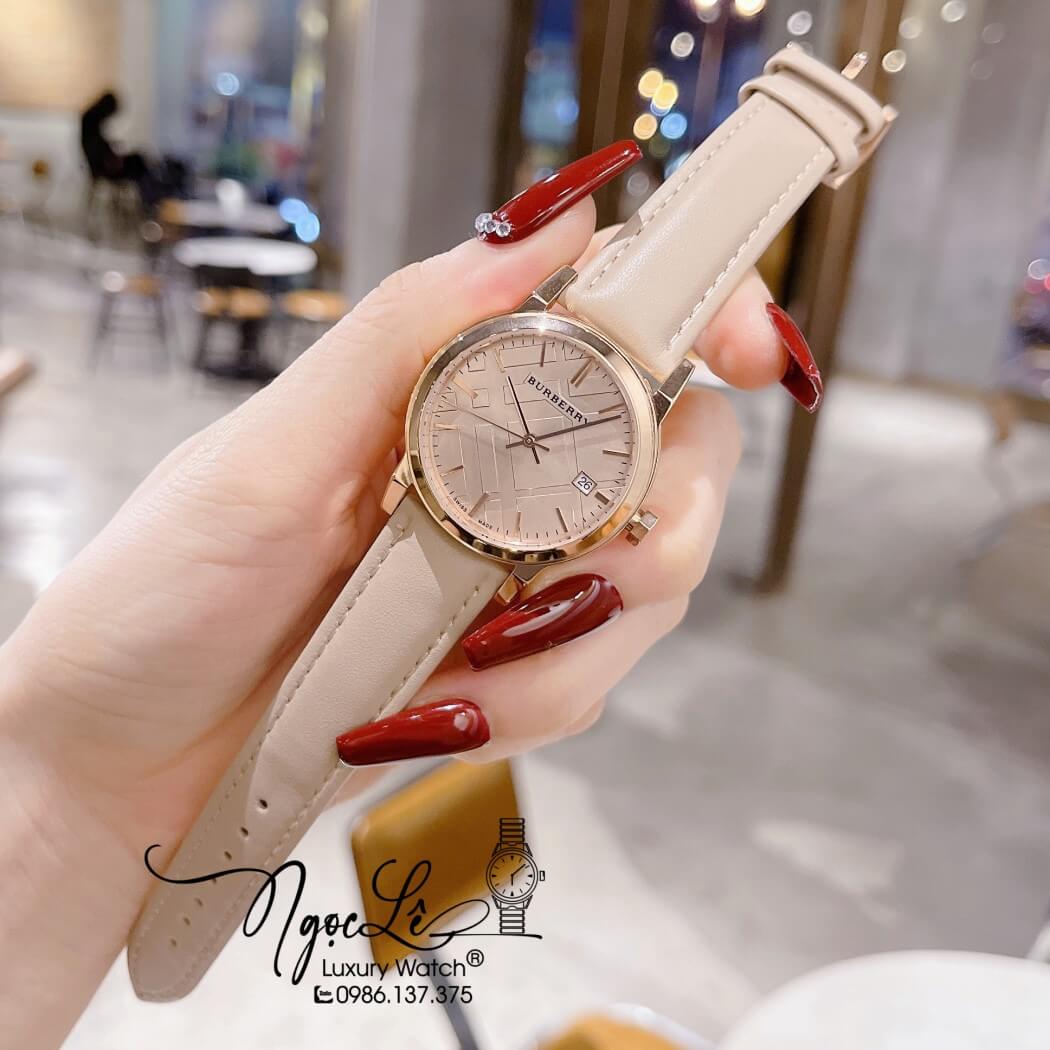 Đồng Hồ Burberry Nữ - BU9109 Dây Da Màu Nude Vỏ Rose Size 34mm