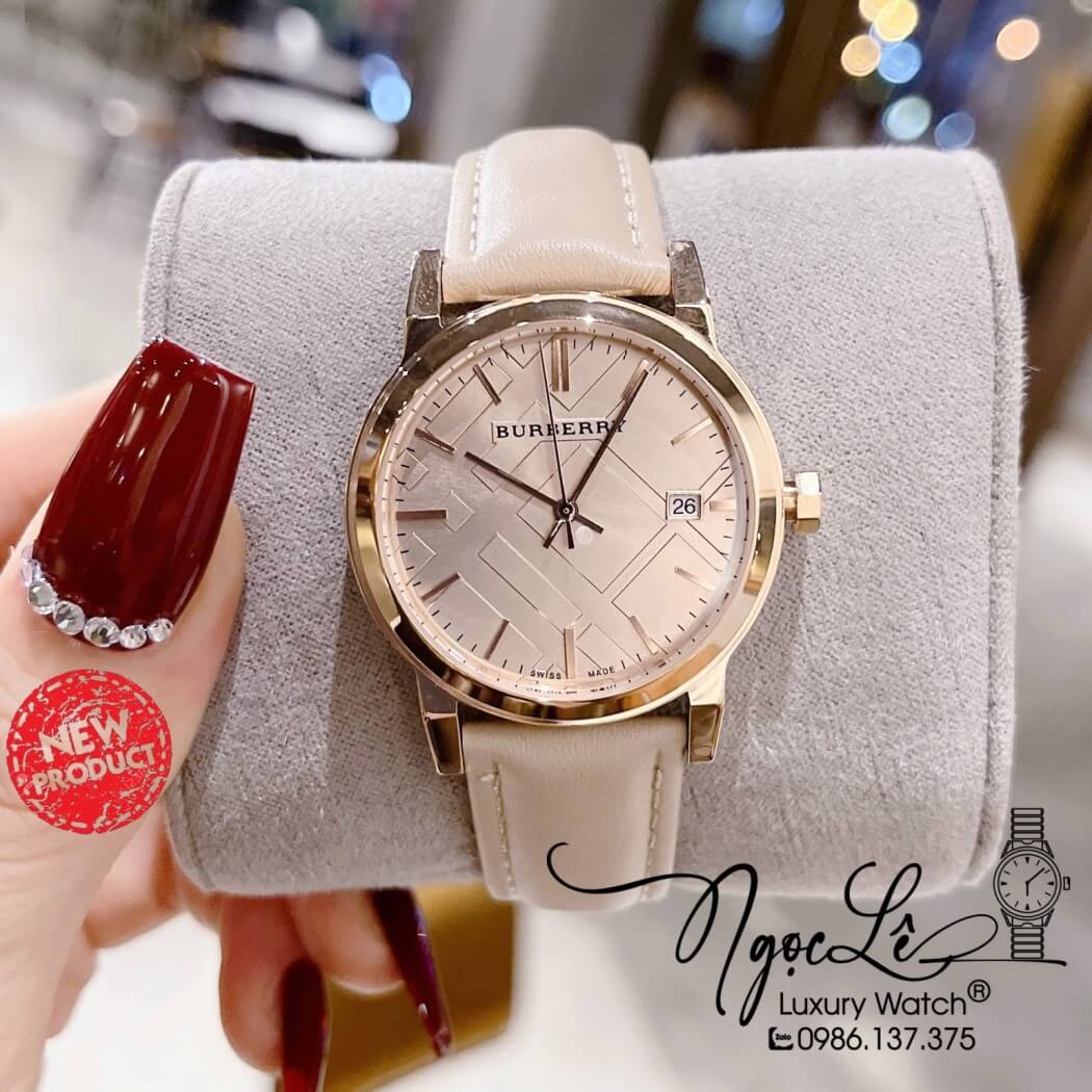 Đồng Hồ Burberry Nữ - BU9109 Dây Da Màu Nude Vỏ Rose Size 34mm