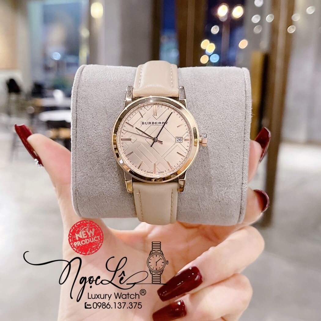 Đồng Hồ Burberry Nữ - BU9109 Dây Da Màu Nude Vỏ Rose Size 34mm