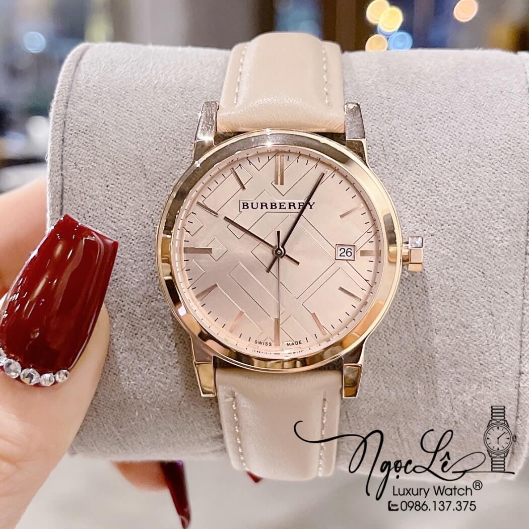 Đồng Hồ Burberry Nữ - BU9109 Dây Da Màu Nude Vỏ Rose Size 34mm