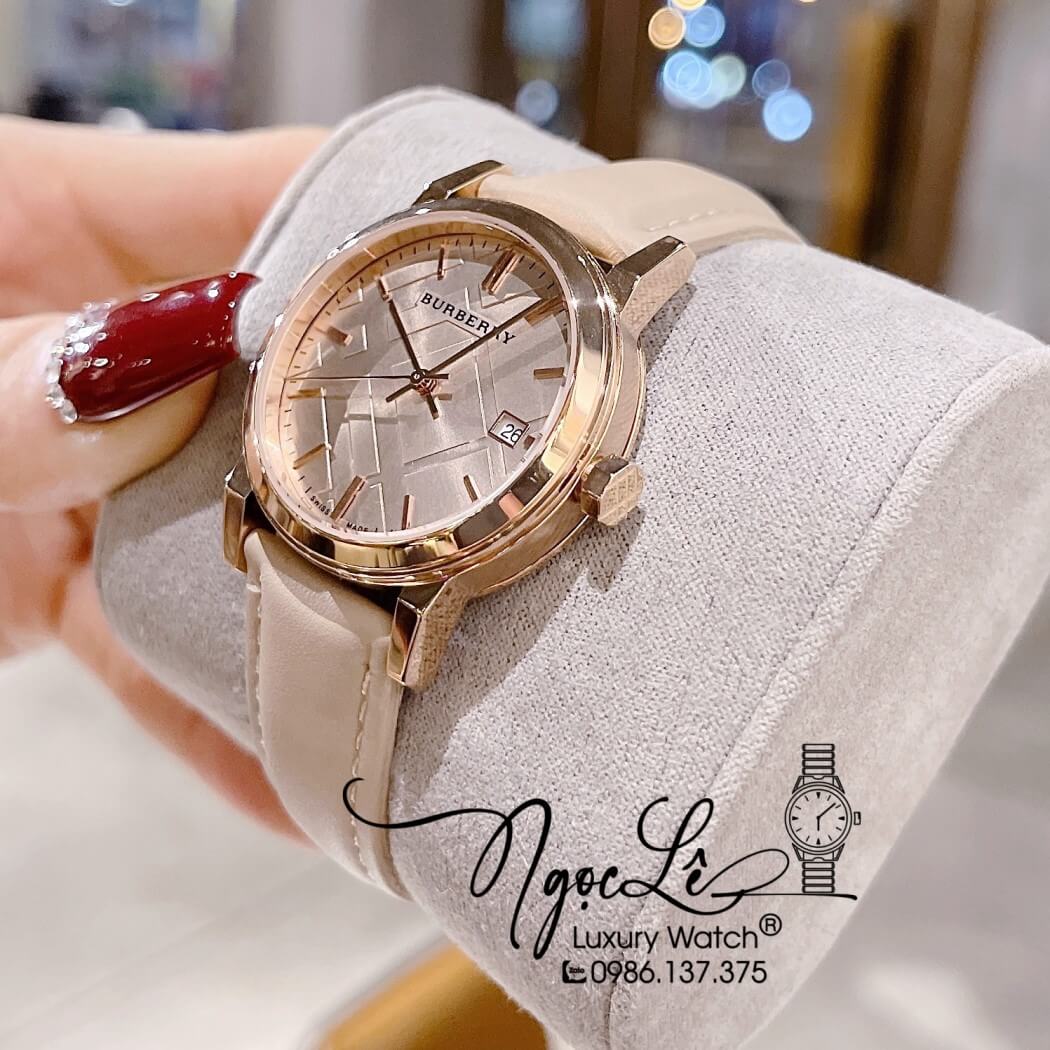 Đồng Hồ Burberry Nữ - BU9109 Dây Da Màu Nude Vỏ Rose Size 34mm