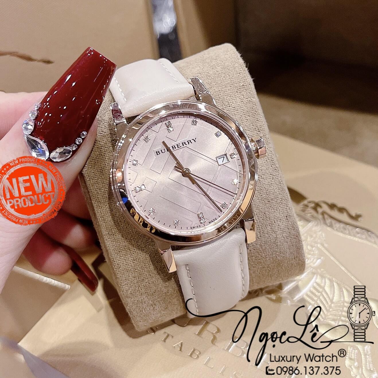 Đồng Hồ Nữ Burberry BU9131 Dây Da Màu Nude Vỏ Rose Size 34mm