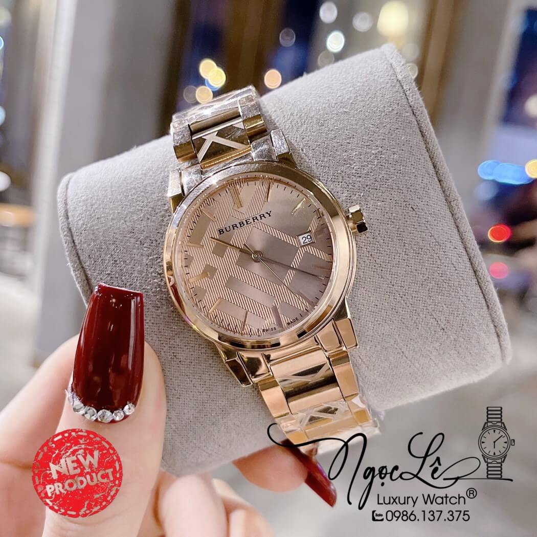 Đồng Hồ Burberry Nữ - BU9146 Dây Kim Loại Vàng Hồng Size 34mm