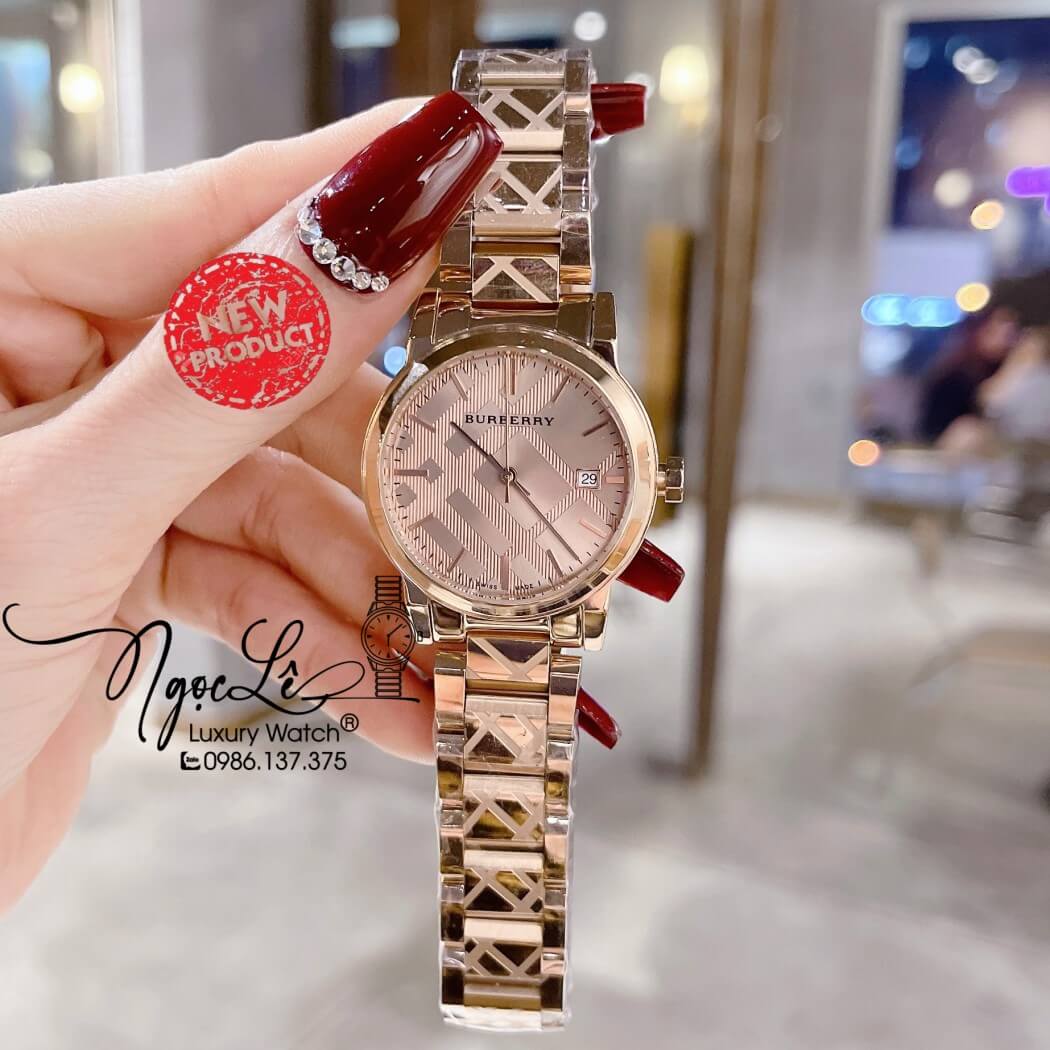 Đồng Hồ Burberry Nữ - BU9146 Dây Kim Loại Vàng Hồng Size 34mm