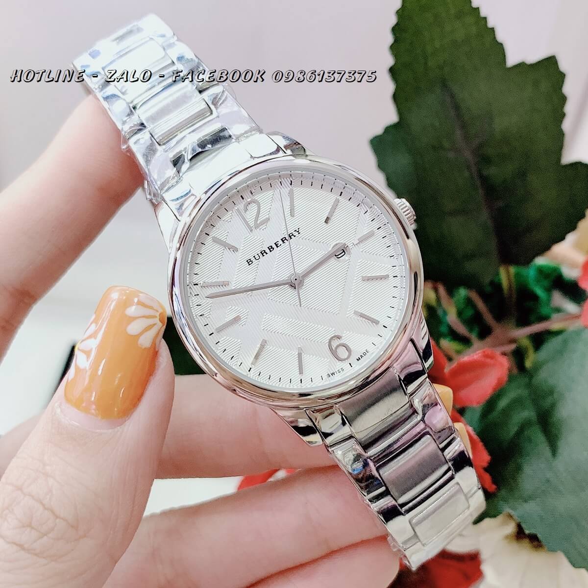 Đồng Hồ Burberry Nữ Bạc Mặt Trắng 32mm
