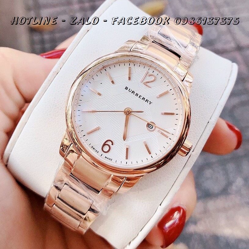 Đồng Hồ Burberry Nữ Rose Gold 32mm Mặt Trắng