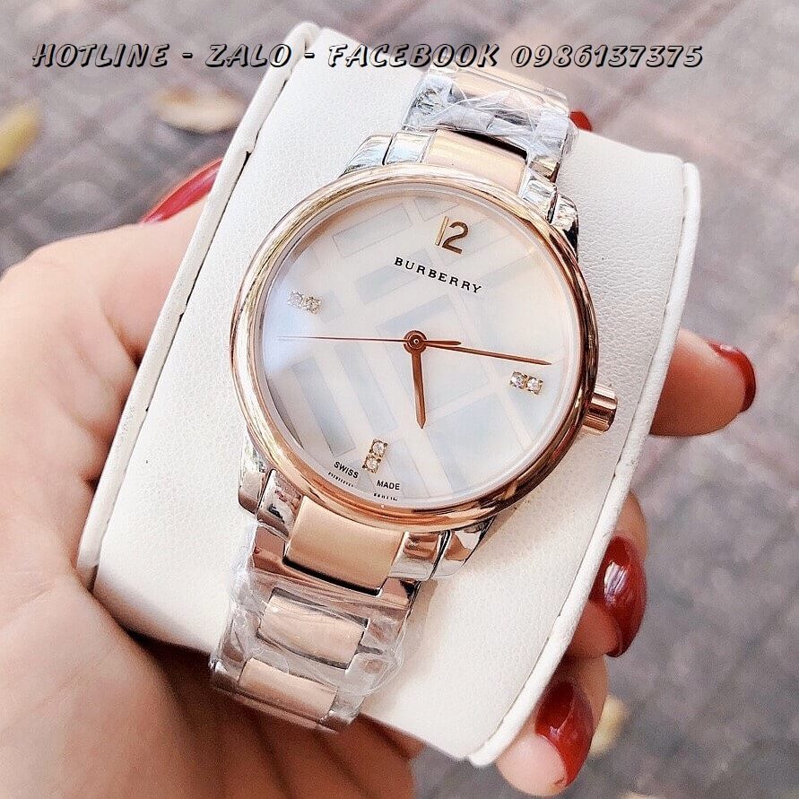 Đồng Hồ Burberry Nữ Demi Rose Gold 32mm Mặt Trắng