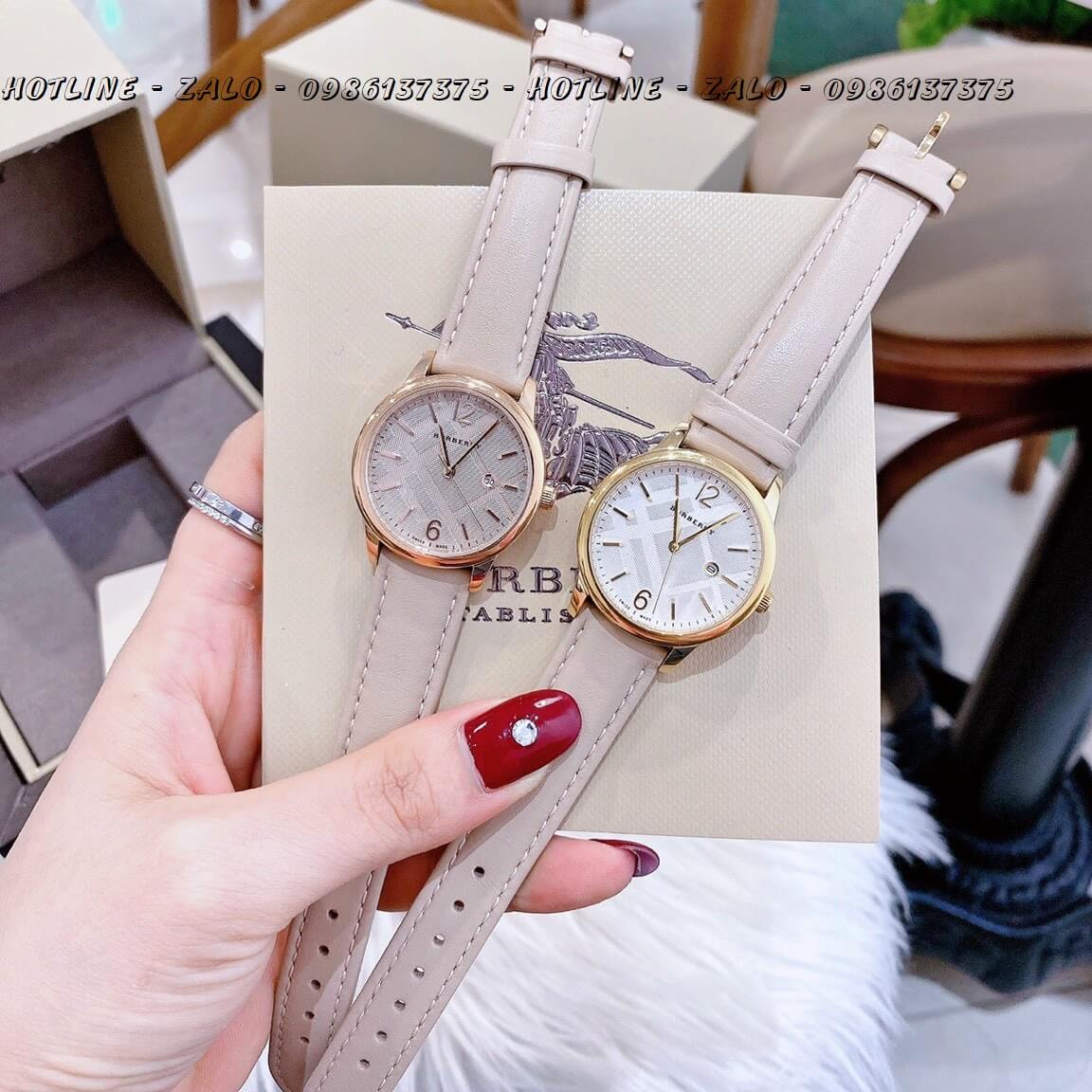 Đồng Hồ Burberry Nữ Dây Da Nude Viền Gold 32mm