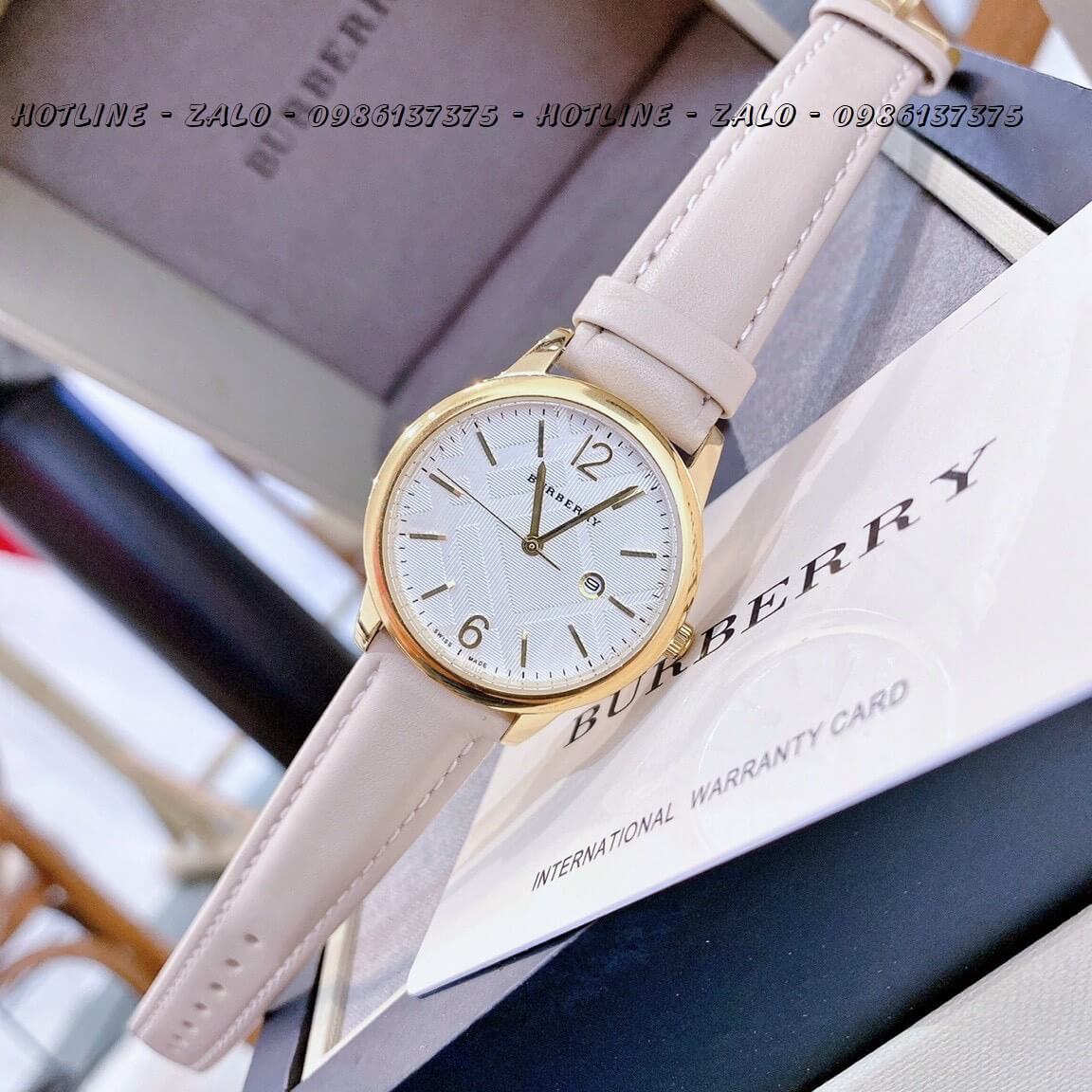 Đồng Hồ Burberry Nữ Dây Da Nude Viền Gold 32mm