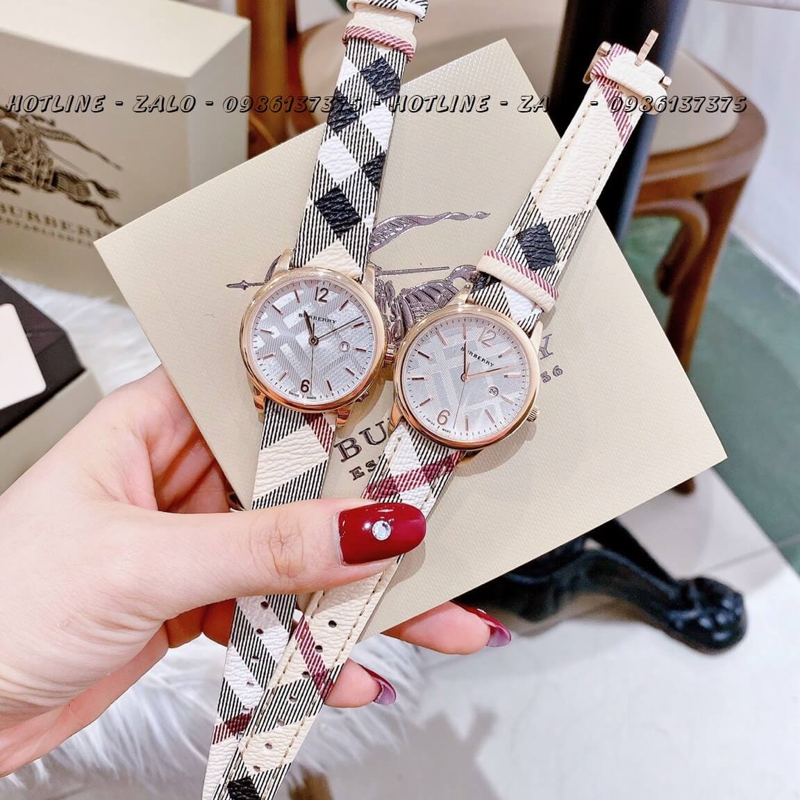 Đồng Hồ Burberry Nữ Dây Da Caro Rose Gold 32mm