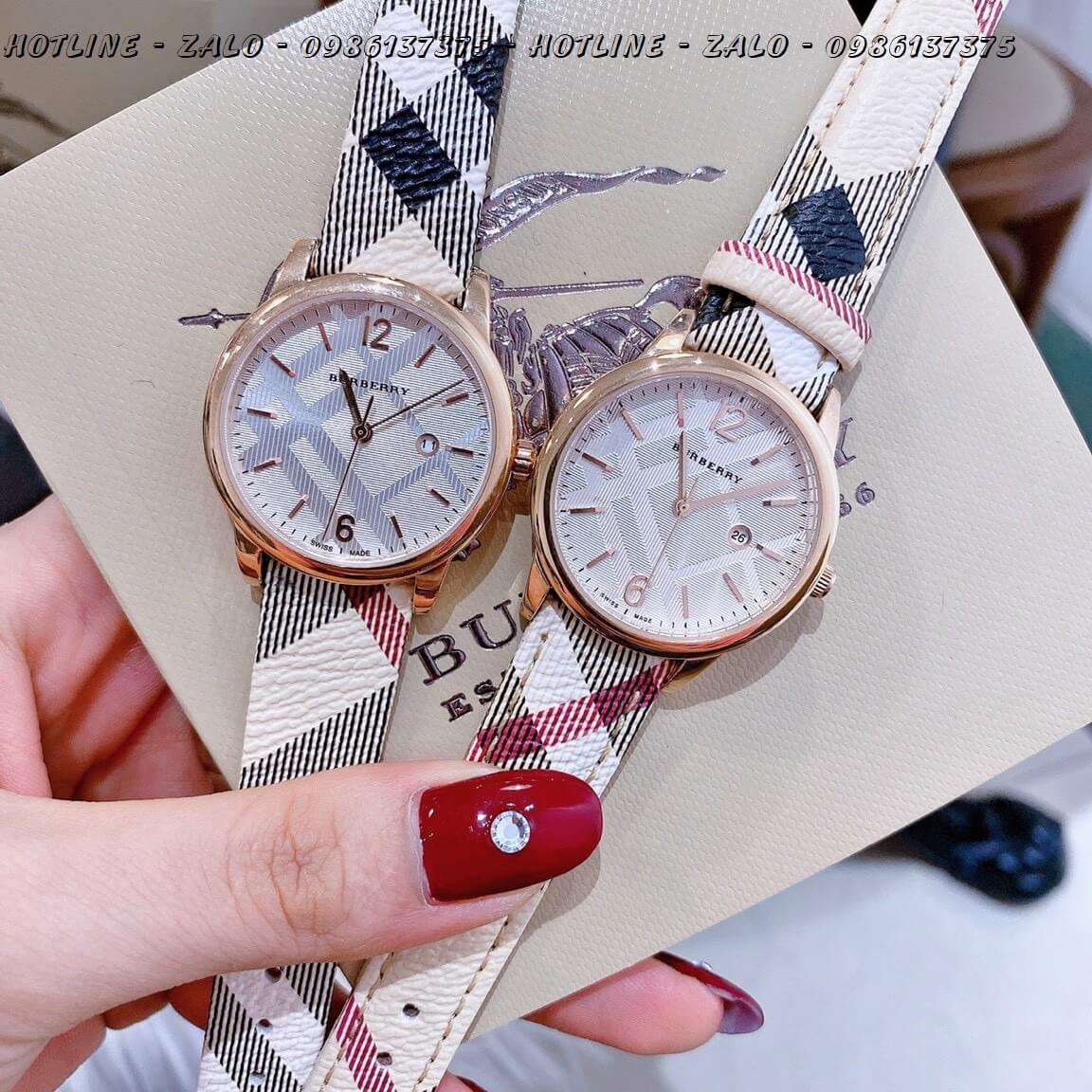 Đồng Hồ Burberry Nữ Dây Da Caro Nude Rose Gold 32mm