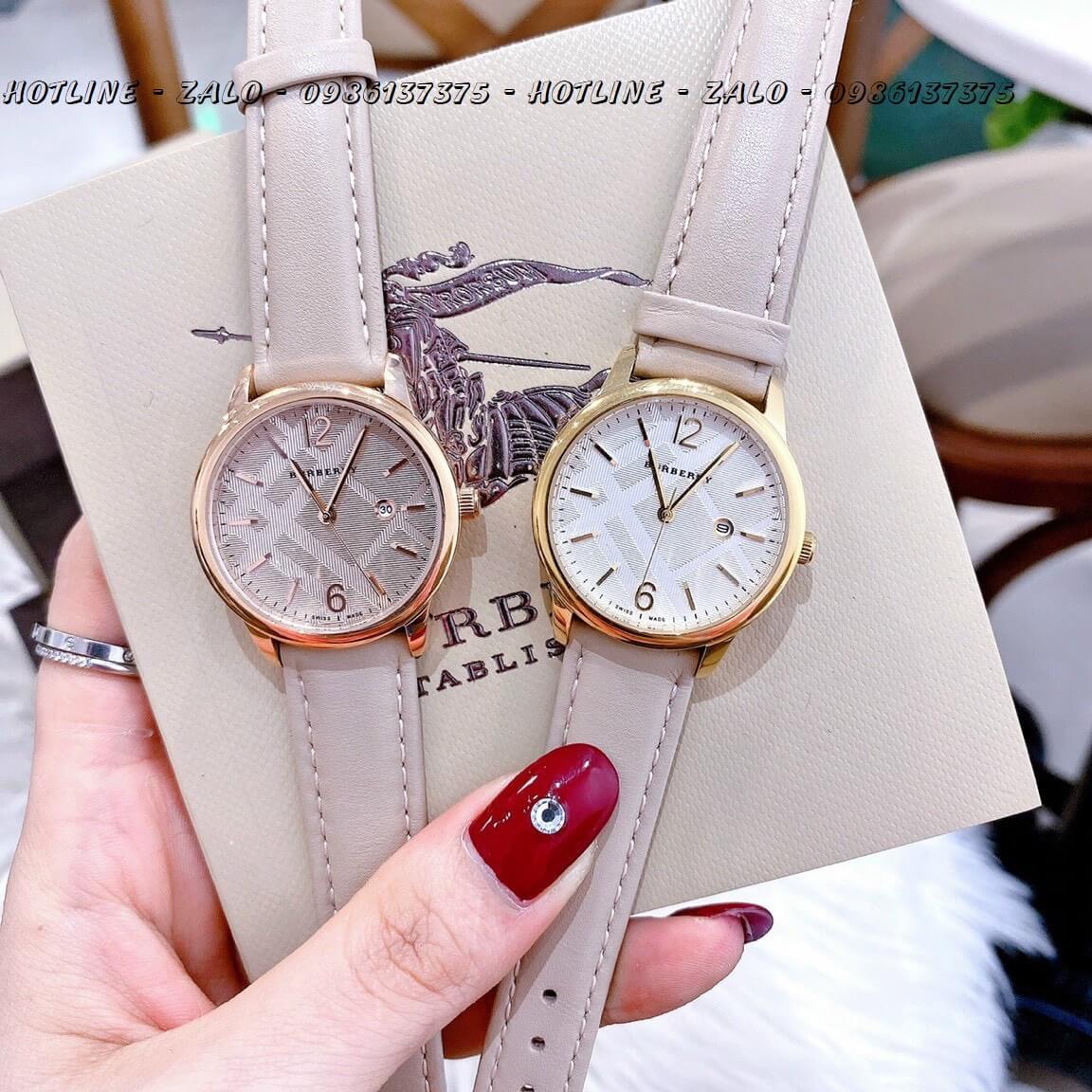 Đồng Hồ Burberry Nữ Dây Da Nude Viền Gold 32mm