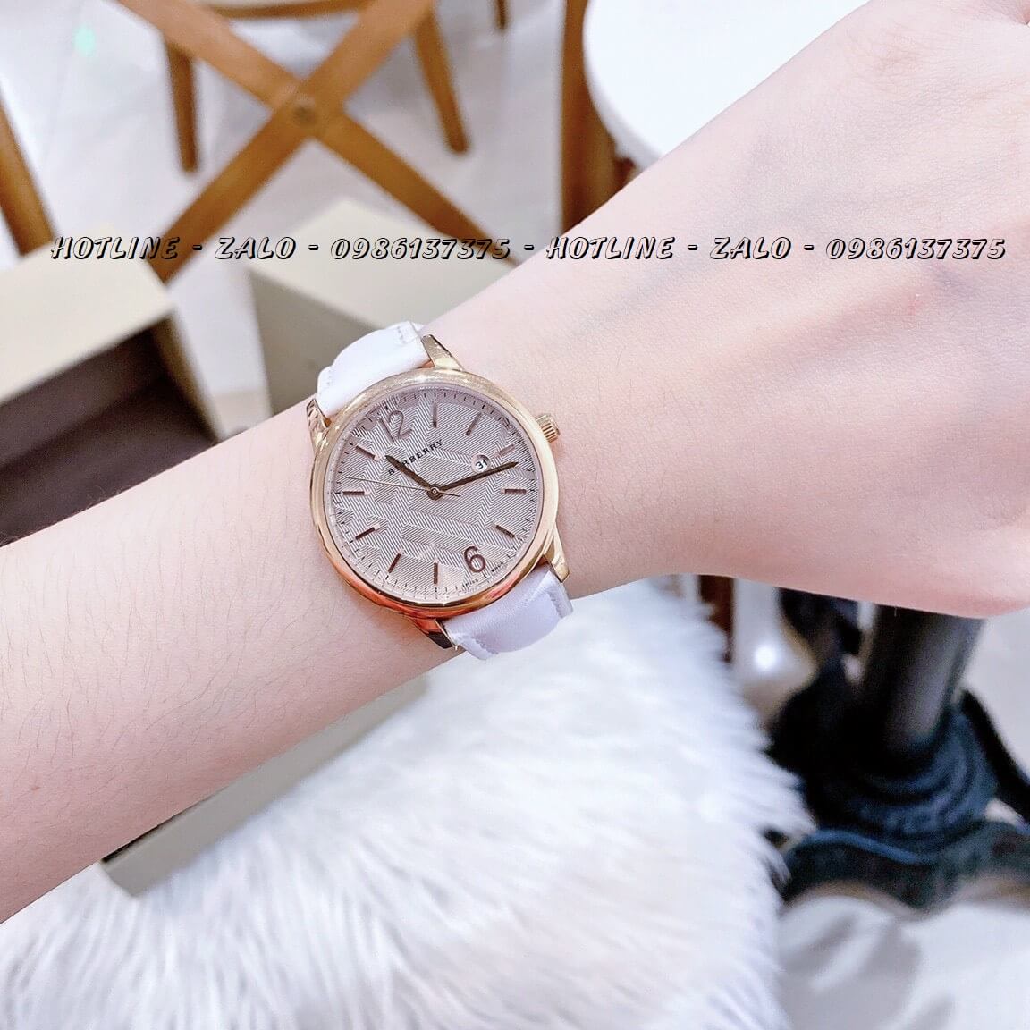 Đồng Hồ Burberry Nữ Dây Da Trắng Rose Gold 32mm