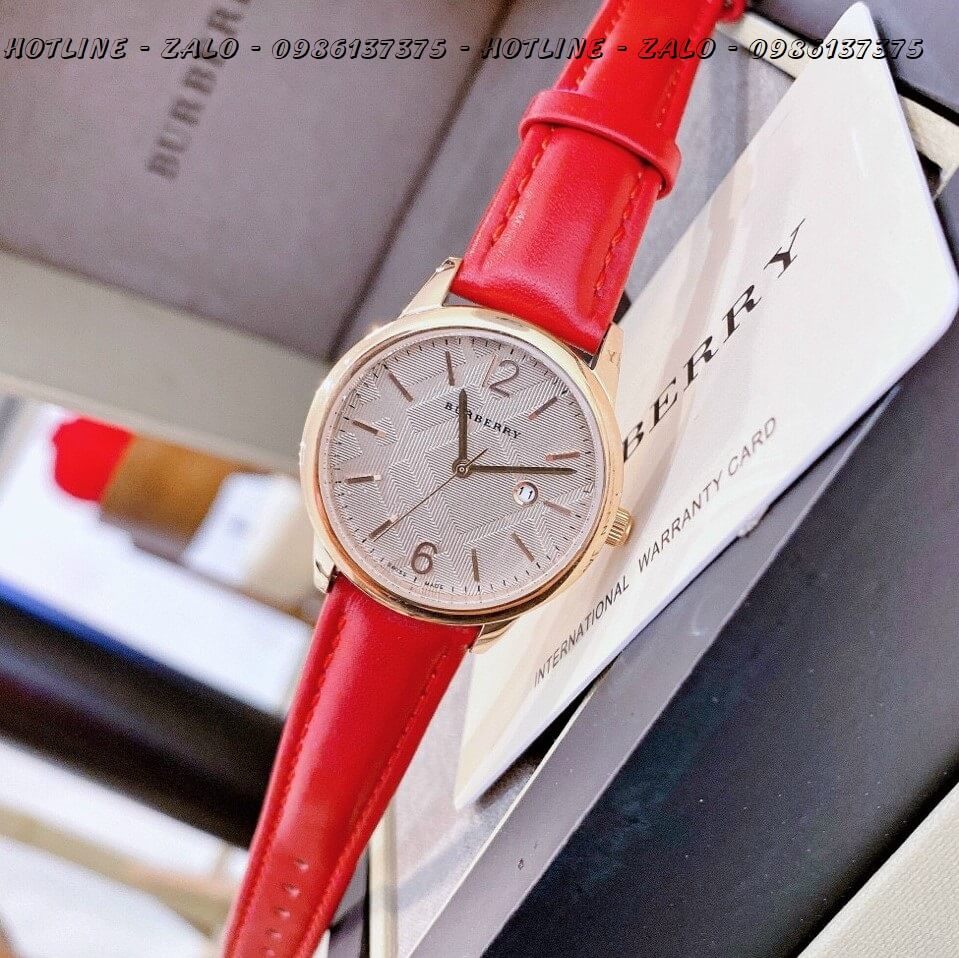 Đồng Hồ Burberry Nữ Dây Da Đỏ Rose Gold 32mm