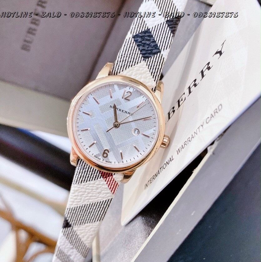 Đồng Hồ Burberry Nữ Dây Da Caro Rose Gold 32mm