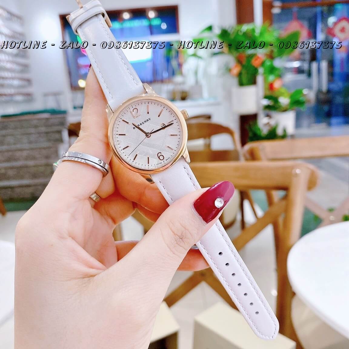 Đồng Hồ Burberry Nữ Dây Da Trắng Viền Rose Gold 32mm