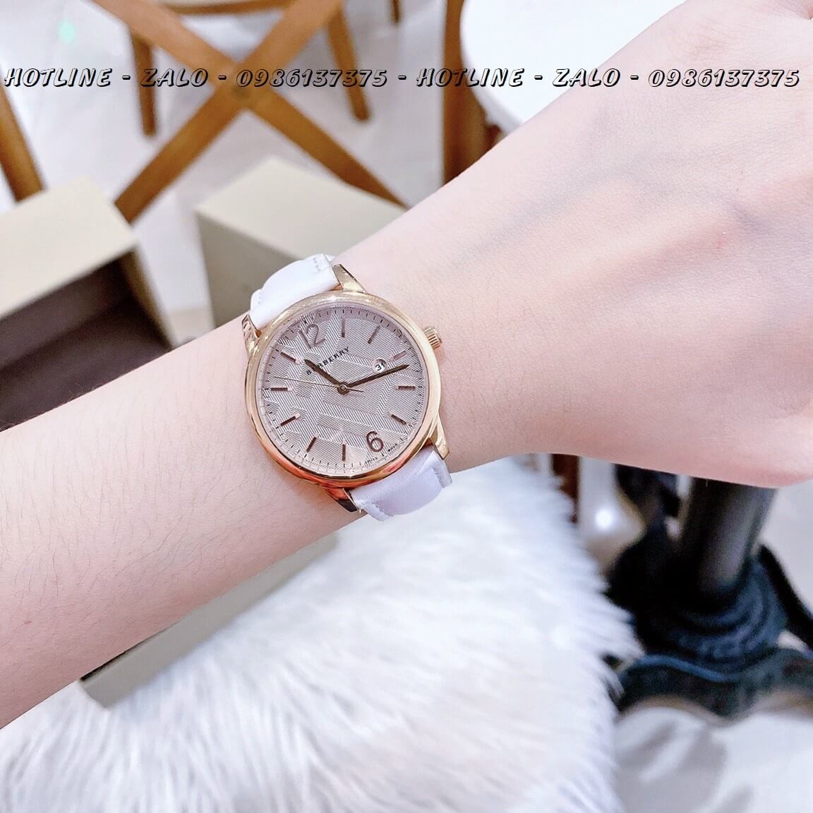 Đồng Hồ Burberry Nữ Dây Da Trắng Rose Gold 32mm