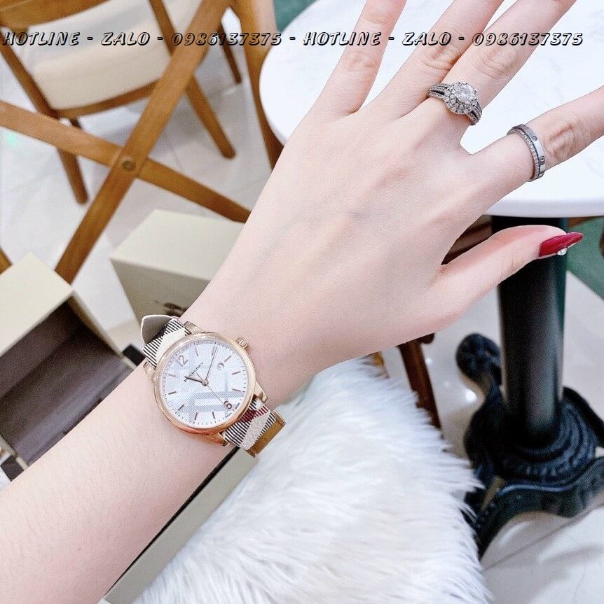 Đồng Hồ Burberry Nữ Dây Da Caro Rose Gold 32mm