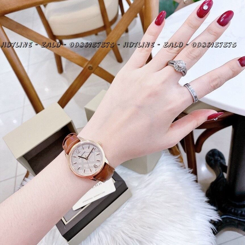 Đồng Hồ Burberry Nữ Dây Da Nâu Rose Gold 32mm