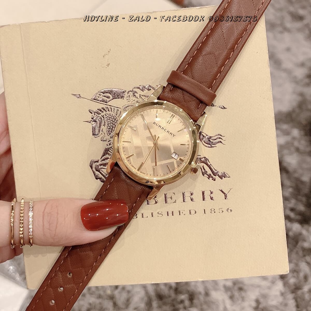 Đồng Hồ Burberry Nữ Dây Da Nâu Gân 34mm Gold