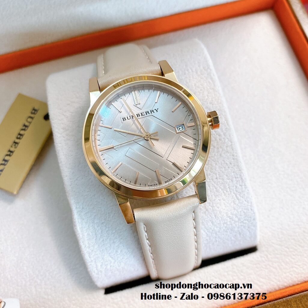 Đồng Hồ Burberry Nữ Dây Da Màu Nude Mặt Chia Vạch 34mm