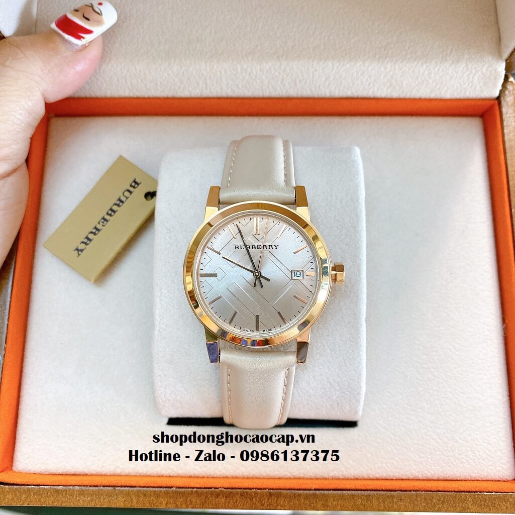 Đồng Hồ Burberry Nữ Dây Da Màu Nude Mặt Chia Vạch 34mm